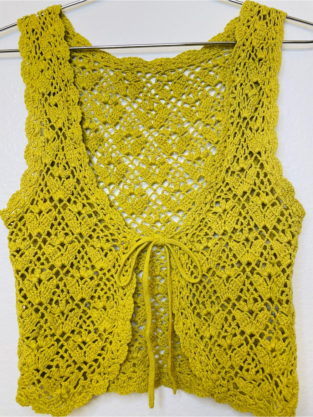 Vintage Michel Klein Paris Y2K Crochet Tie-Front Top - Yellow Size S-M - Picture 2 of 10